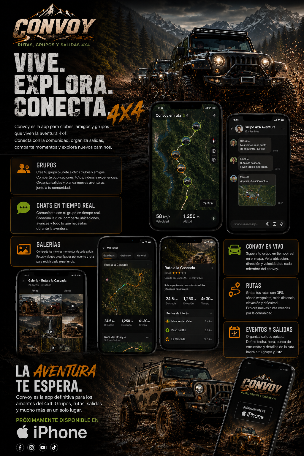 Convoy — la app 4x4 para clubes, grupos y salidas offroad. Próximamente para iPhone y Android.
